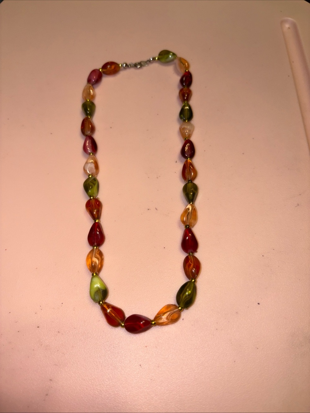 Multicolor Glass Teardrop Bead Necklace -  Vintage Women’s Jewelry
